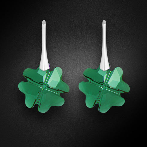 Sudraba auskari "Āboliņš (Emerald)" ar Swarovski™ kristāliem